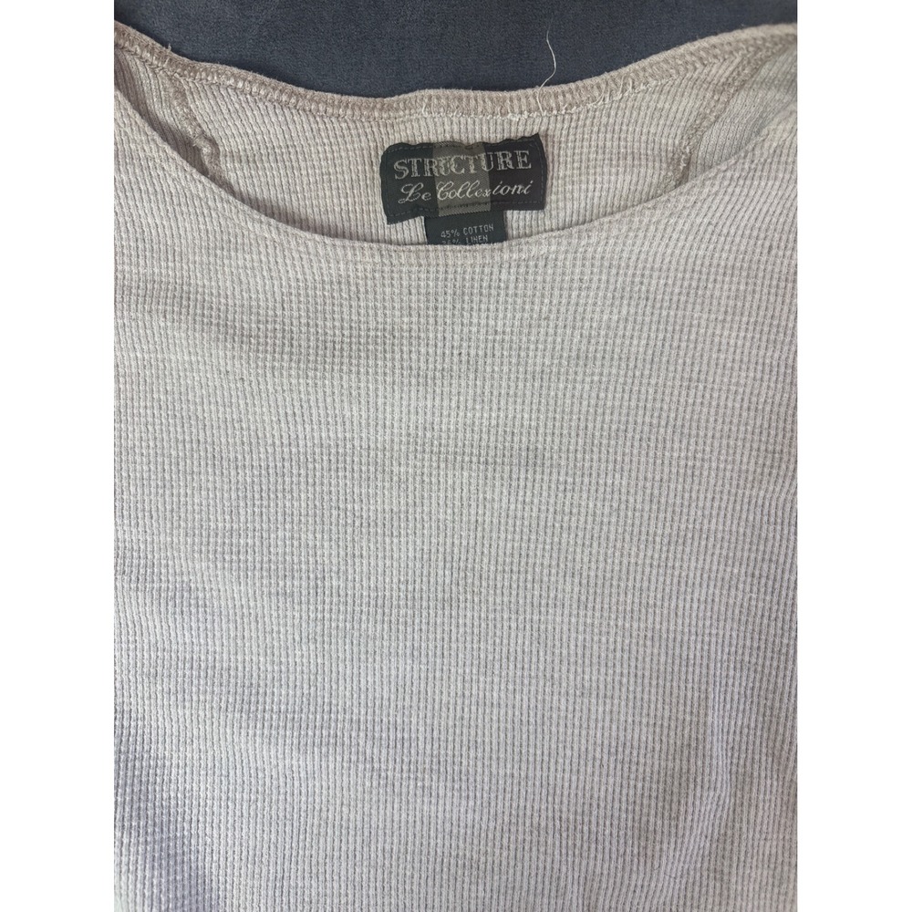 VTG Structure Le Collezioni Mens XL Beige Waffle Knit Cotton Linen Blend Shirt